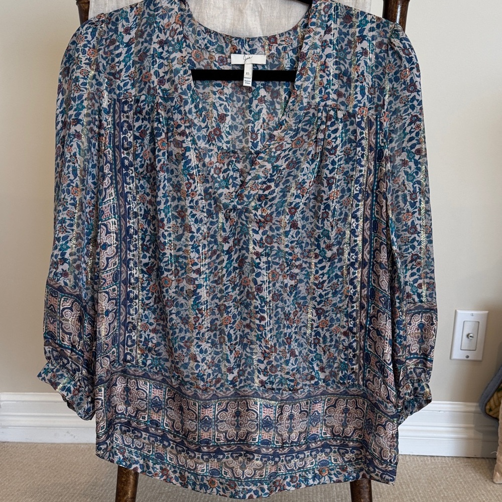 Joie Blue and Brown Floral Blouse